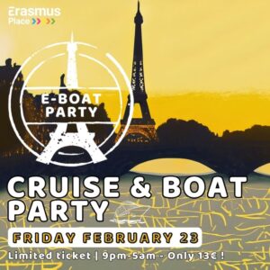 Notre Cruise & boat party se déroulera de 21 h à 5h. 2 niveaux d’ambiance et une terrasse pour admirer Paris. Prix réduit sur les conso